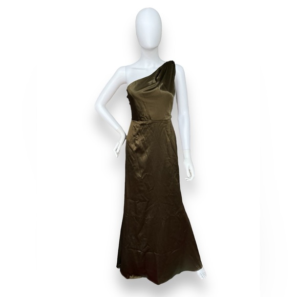 Lulus On the Guest List Olive Green Satin One-Shoulder Maxi Dress - Picture 6 of 14
